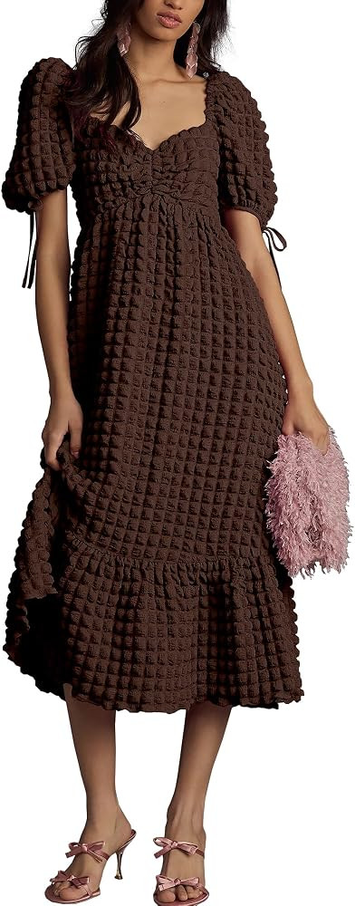 Locachy Womens Casual Summer Dresses 2024 Boho Short Sleeve V Neck Sundresses Backless Long Textu... | Amazon (US)