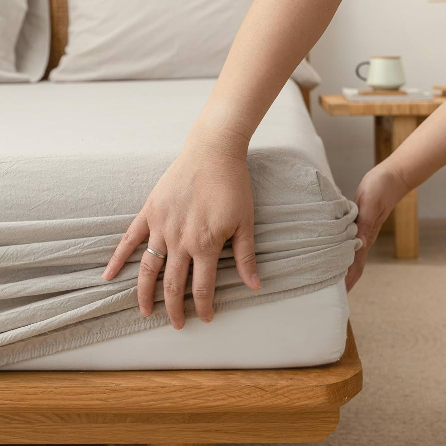 BESTOUCH Fitted Sheet Only 100% Washed Cotton Linen Feel Easily Fits Deep Pockets up to 17 inch S... | Amazon (US)