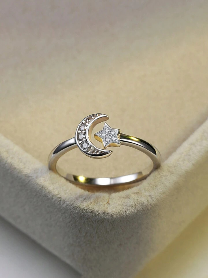 1pc Adjustable 925 Sterling Silver Star Moon Rings, New Minimalist Cubic Zirconia Comet Tail Ring... | SHEIN