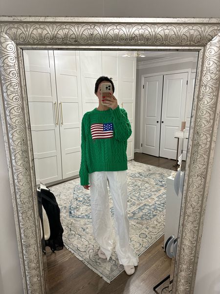 Green polo flag sweater 
Target linen pants 


#LTKfindsunder50 #LTKfindsunder100