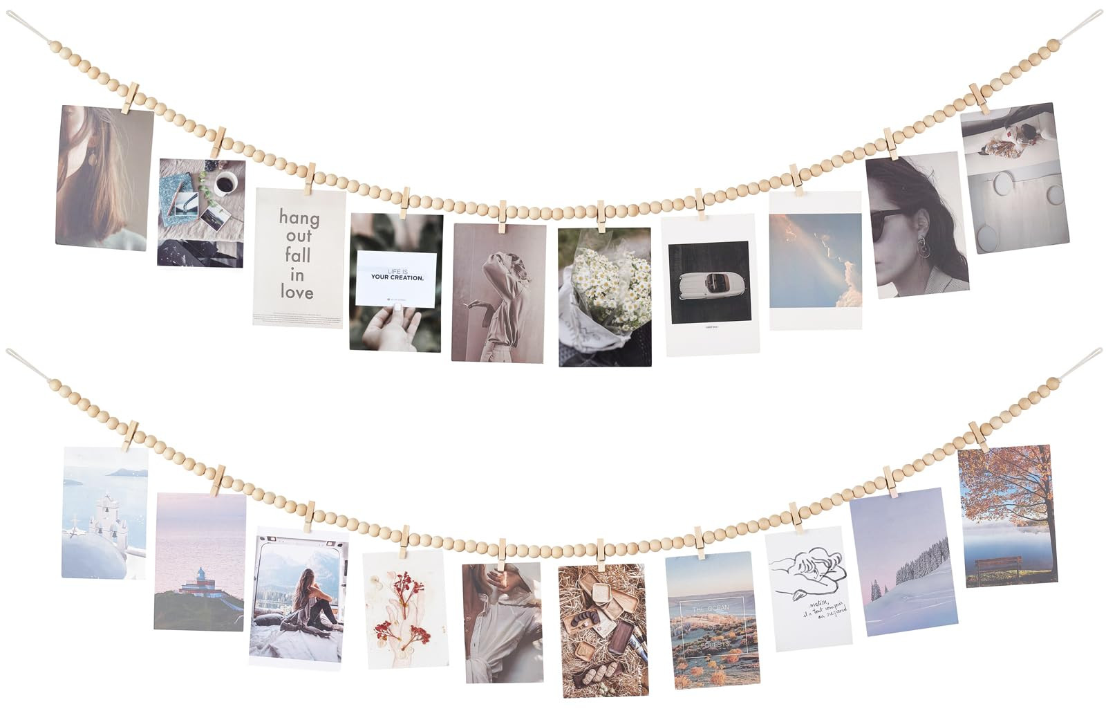 Mkono Hanging Photo Display with Clips, Boho Wooden Bead Garland Banner, Collage Card Picture Kid... | Amazon (US)