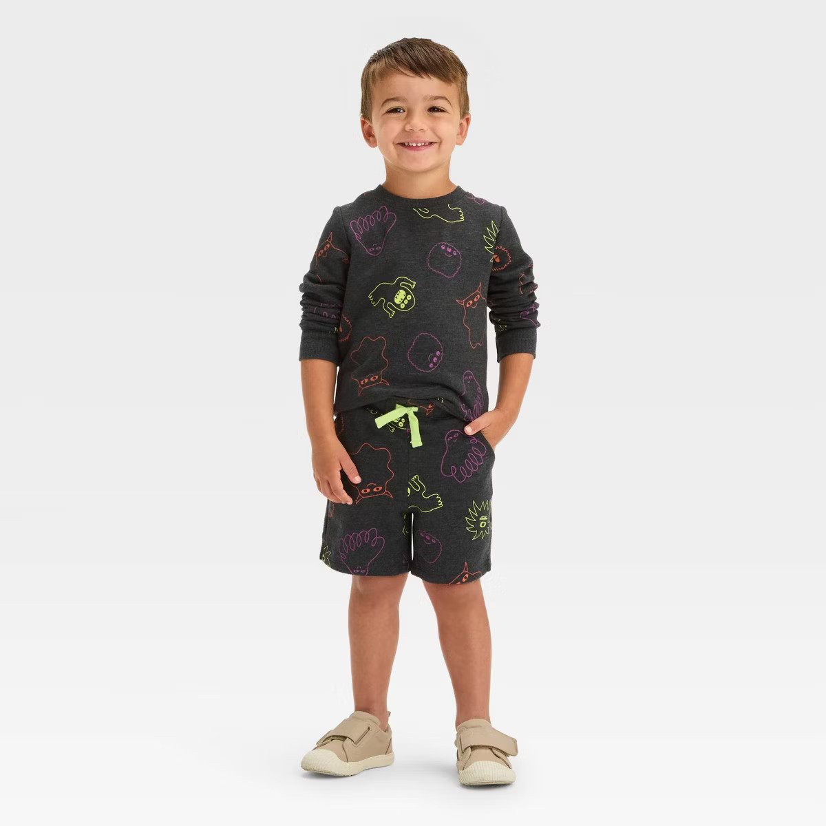 Toddler Boys' Monster Halloween Crewneck and Shorts Set - Cat & Jack™ Black | Target
