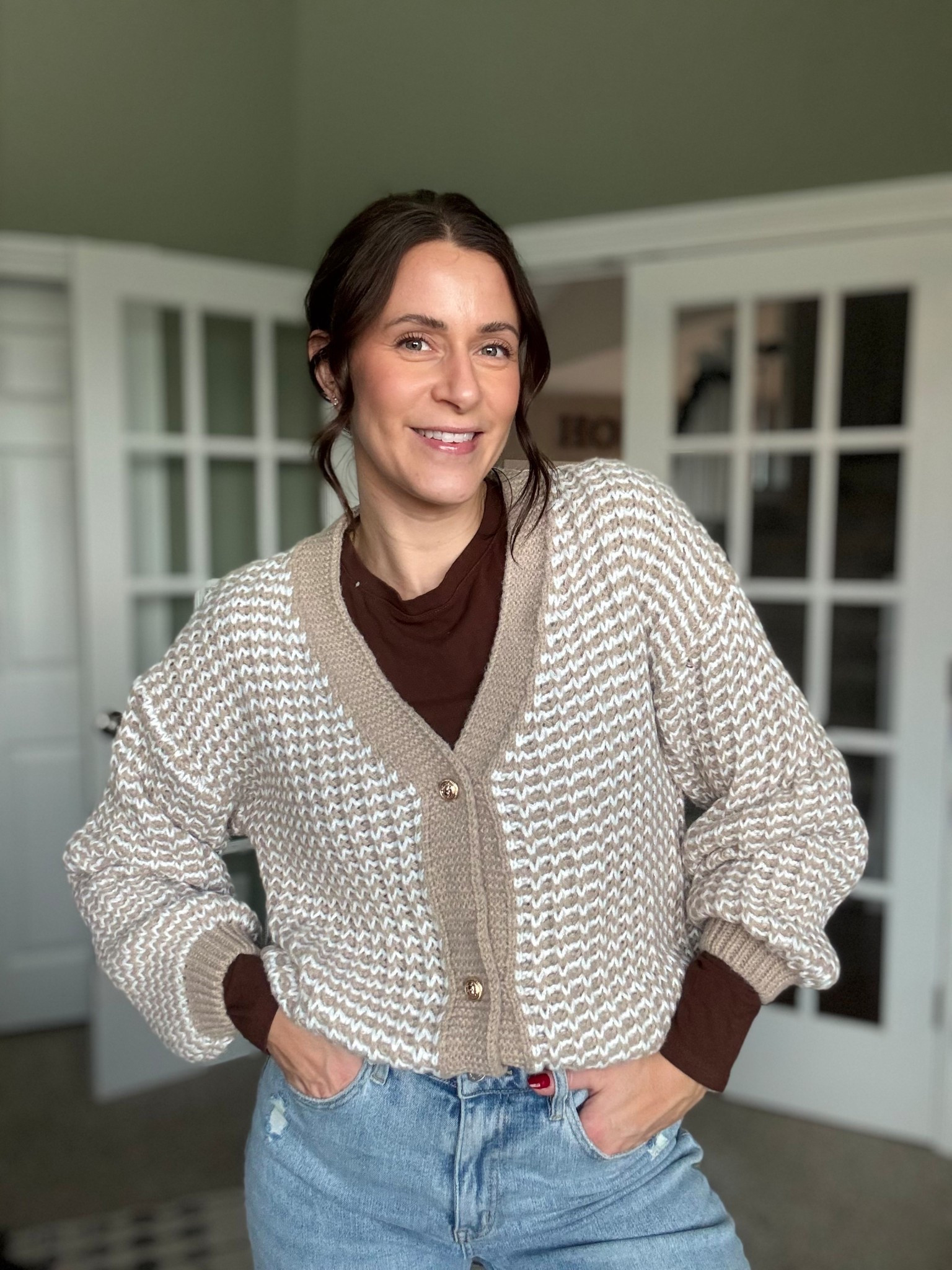 Such a cozy sweater, wearing a medium