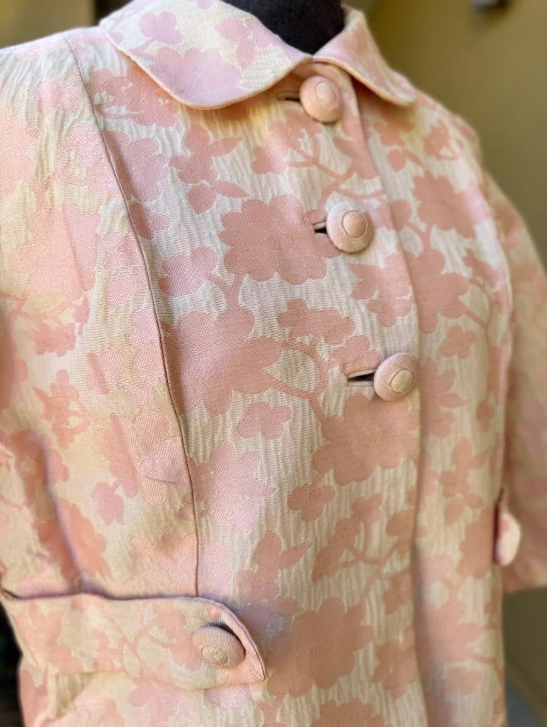 60s Pink Brocade Jacquard Dress Vintage Suit Jacket Matching Coat 2 Piece Set Large | Etsy (US)