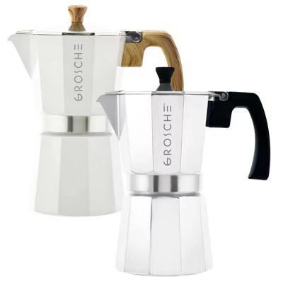 Pack of 2: GROSCHE MILANO Stovetop Espresso Maker, Moka Pot, 6 Espresso Cups, Silver + 6 Espresso Cups, White | Target