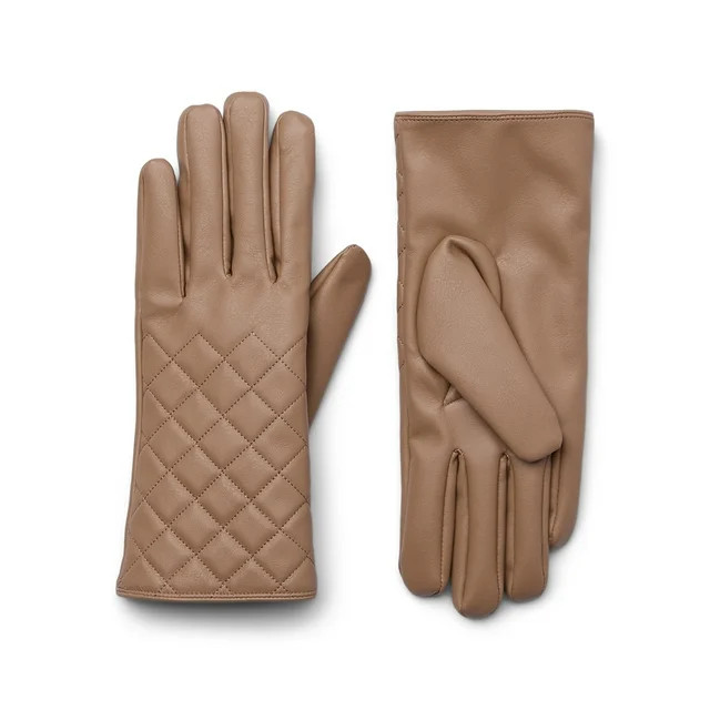 Time and Tru Women's Quilted Faux Leather Winter Gloves, S/M, Tan - Walmart.com | Walmart (US)