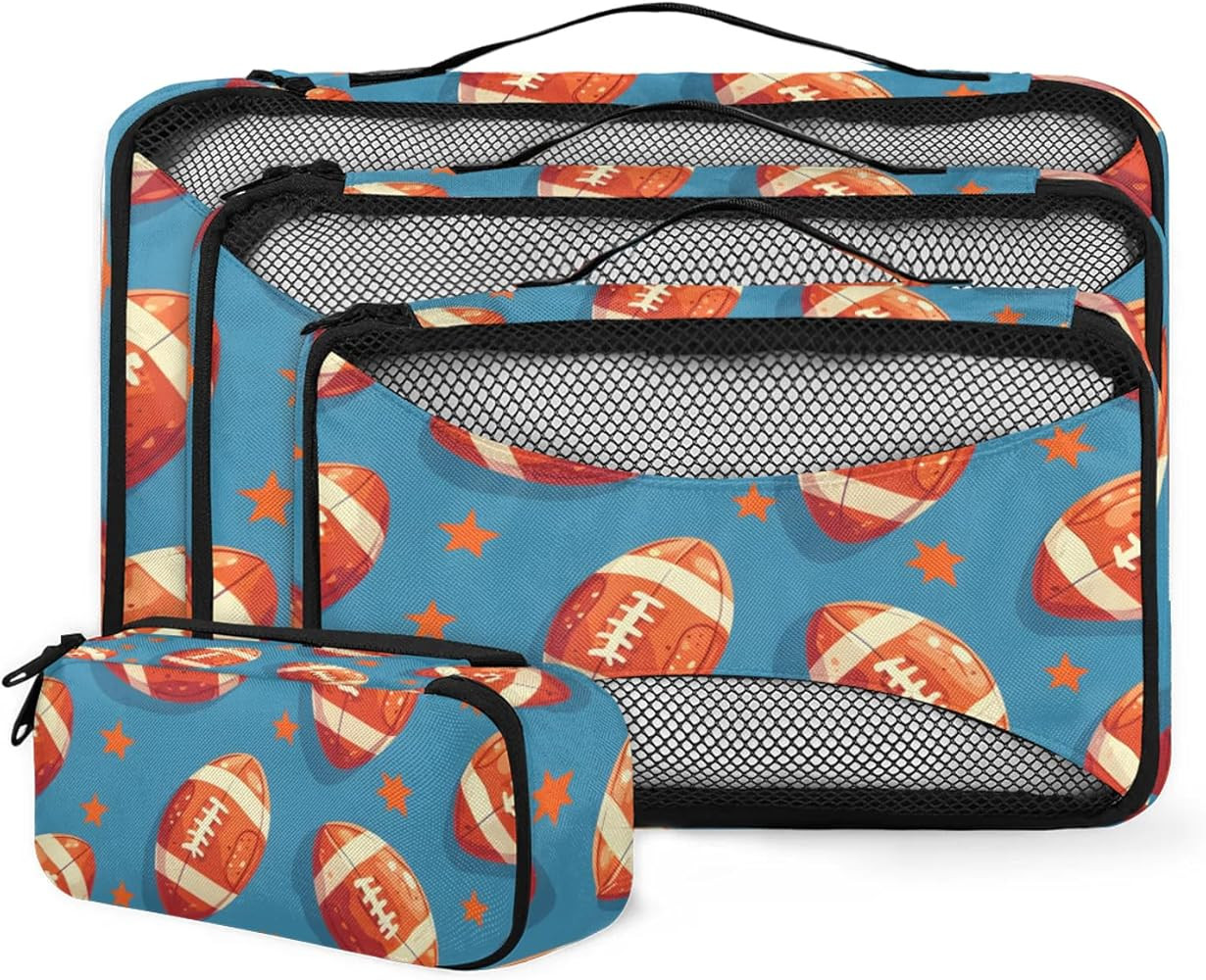 Sports Football Packing Cubes for Travel American Football 4 Set Luggage Mesh Organizer Packing C... | Amazon (US)
