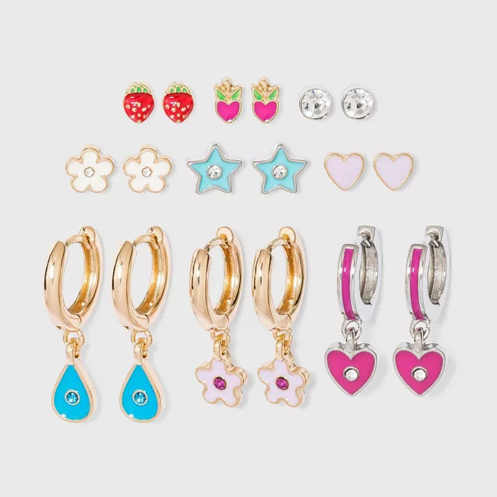 Strawberry and Star Enamel Studs Multi Earring Set 9pc - Wild Fable™ | Target