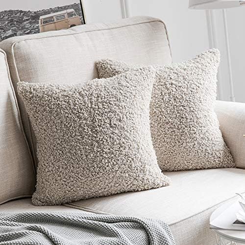 MIULEE Pack of 2 Decorative New Luxury Series Style Grayish White Faux Fur Throw Pillow Covers Su... | Amazon (US)