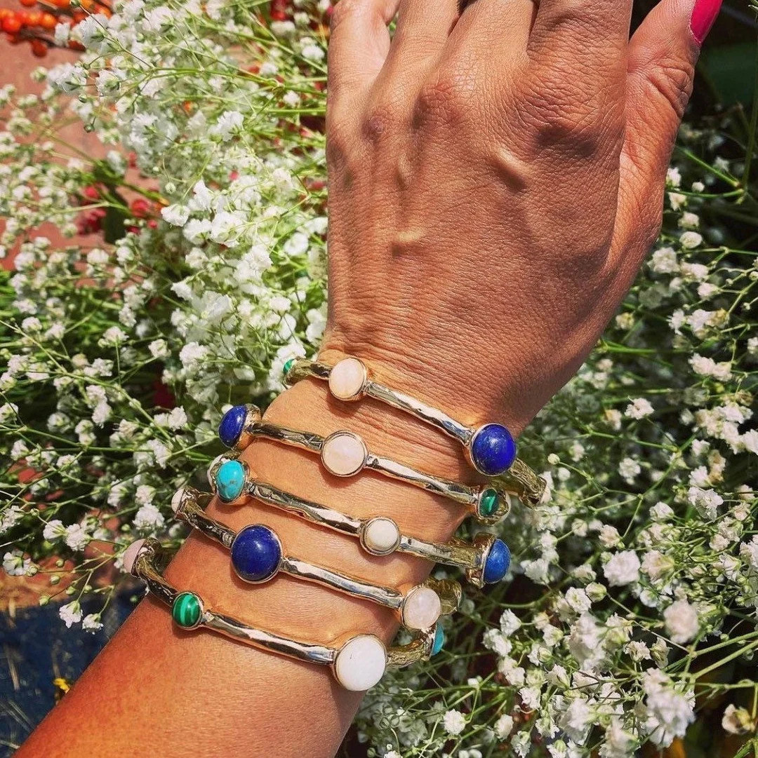 Gold Multi Stone Bangle Turquoise Lapis Malachite Quartz - Etsy | Etsy (US)