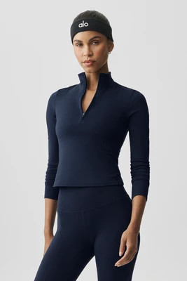 ALO Softsculpt Precision 1/4 Zip Long Sleeve - Navy | Alo Yoga