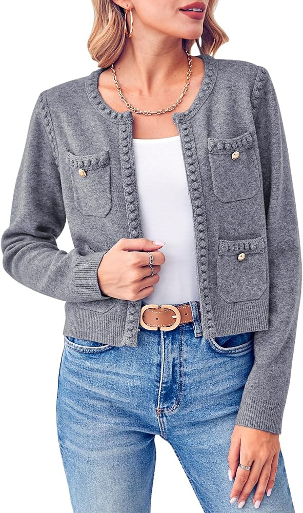 Esobo Womens Knit Cardigan Sweaters 2023 Fall Open Front Long Sleeve Cropped Casual Jacket Outerw... | Amazon (US)