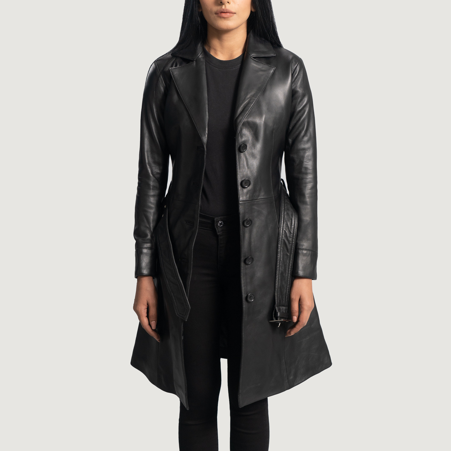 Moonlight Black Leather Trench Coat | The Jacket Maker
