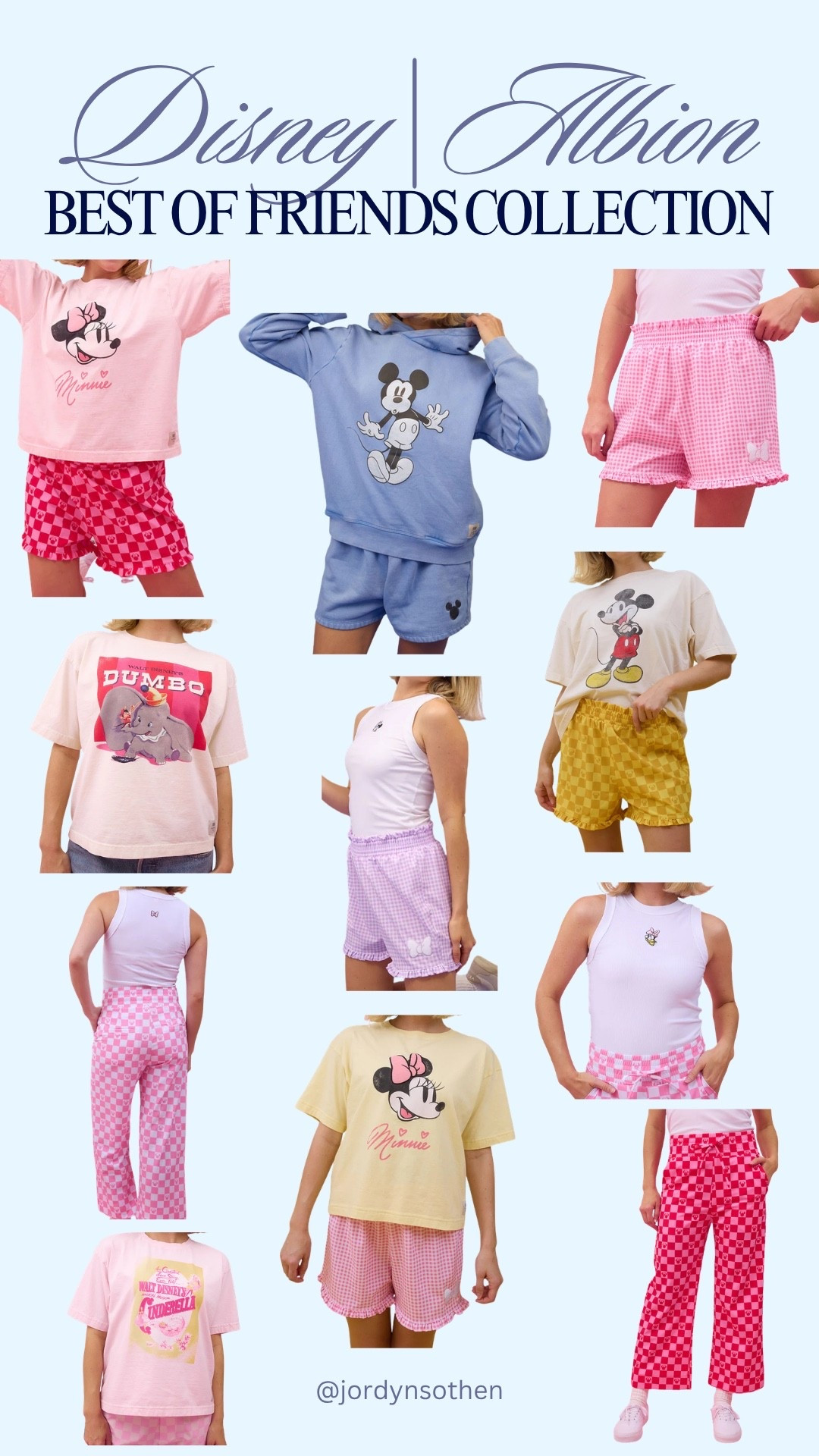 New Disney x Albion Fit collection💕 Disney outfits, Disney Inspo, Disney ideas, Disney girl, comfy ootd, theme park outfit, gingham shorts, graphic tees, Disney aesthetic 