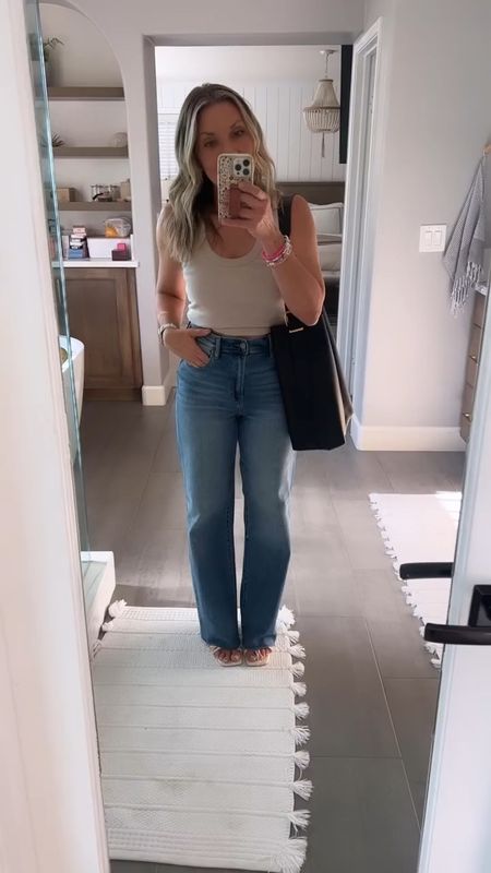 Face wide leg jeans from Vici paired with an Abercrombie tank, Vici heels, my new Madewell Essentials tote (fits my laptop without being bulky) and amazon necklace.

#LTKover40 #LTKfindsunder100 #LTKxMadewell