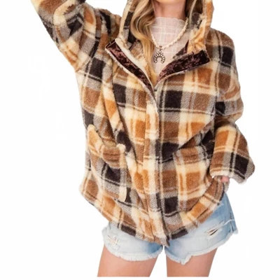 Women's Plaid Fleece Hooded Jacket - Easel L | Target
