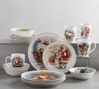 Nostalgic Santa Stoneware 16-Piece Dinnerware Set | Pottery Barn (US)