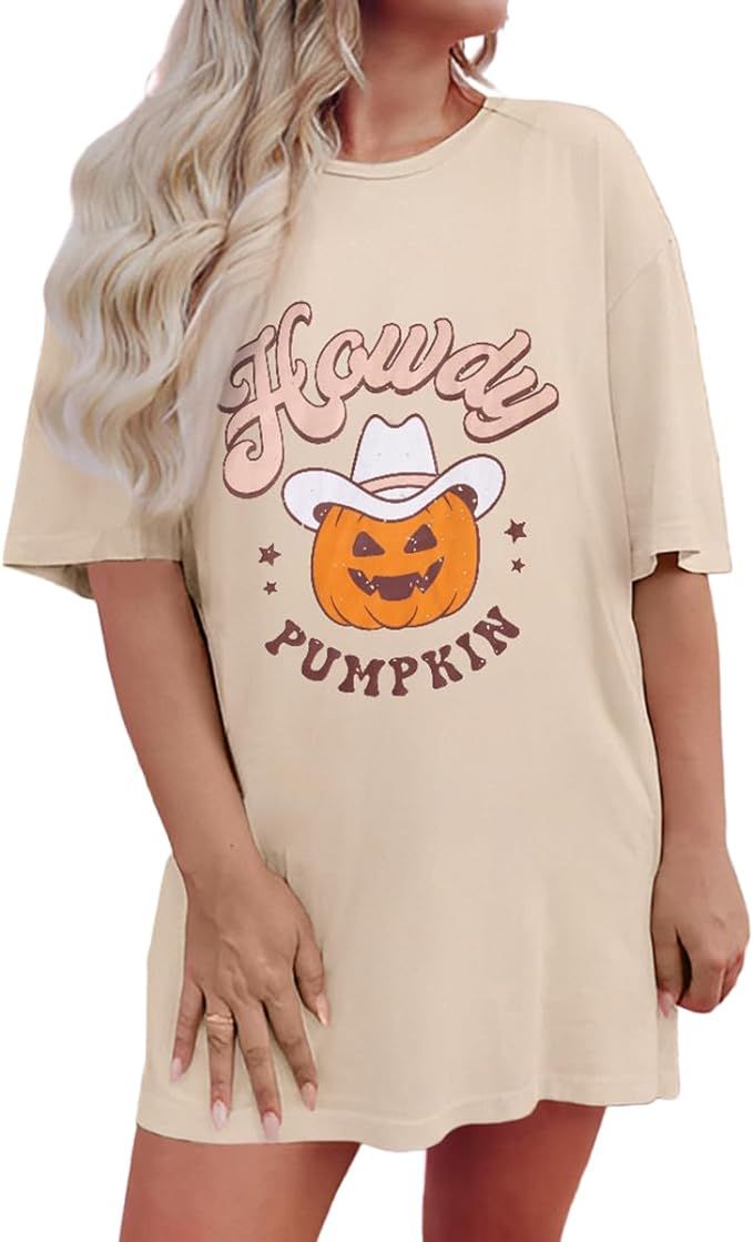 KEKEMI Howdy Pumpkin Halloween Shirt for Women Oversized Western Halloween Tshirt Retro Short Sle... | Amazon (US)