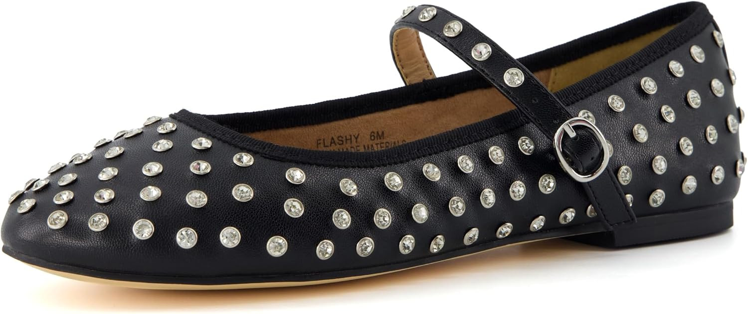 CUSHIONAIRE Flashy Women’s Bling Studded Mary Jane Flats | Comfortable Memory Foam, Faux Leather, Lightweight, Wide Widths Available | Amazon (US)