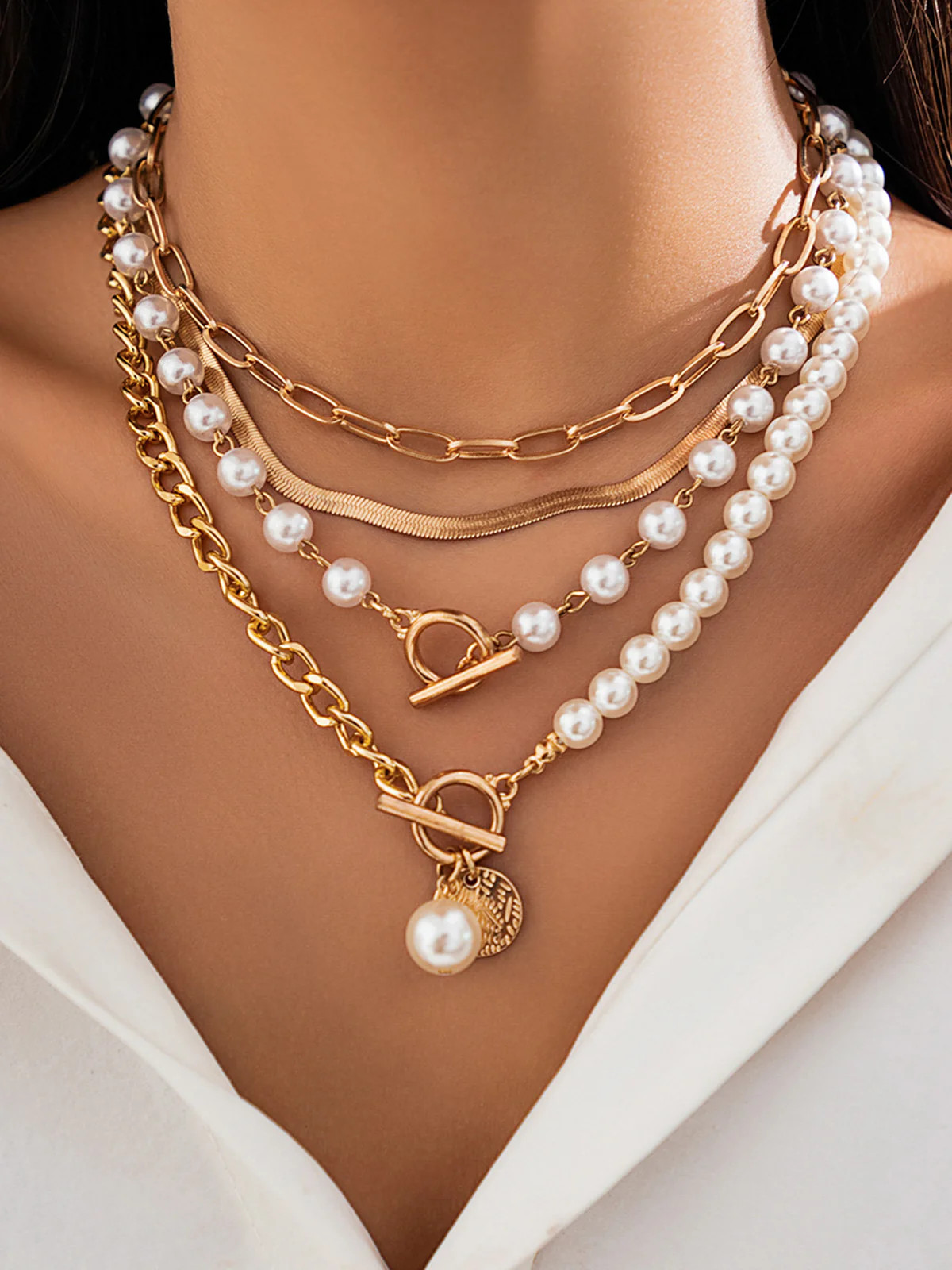 Pearl Decor Chain Layered Necklace | Commense