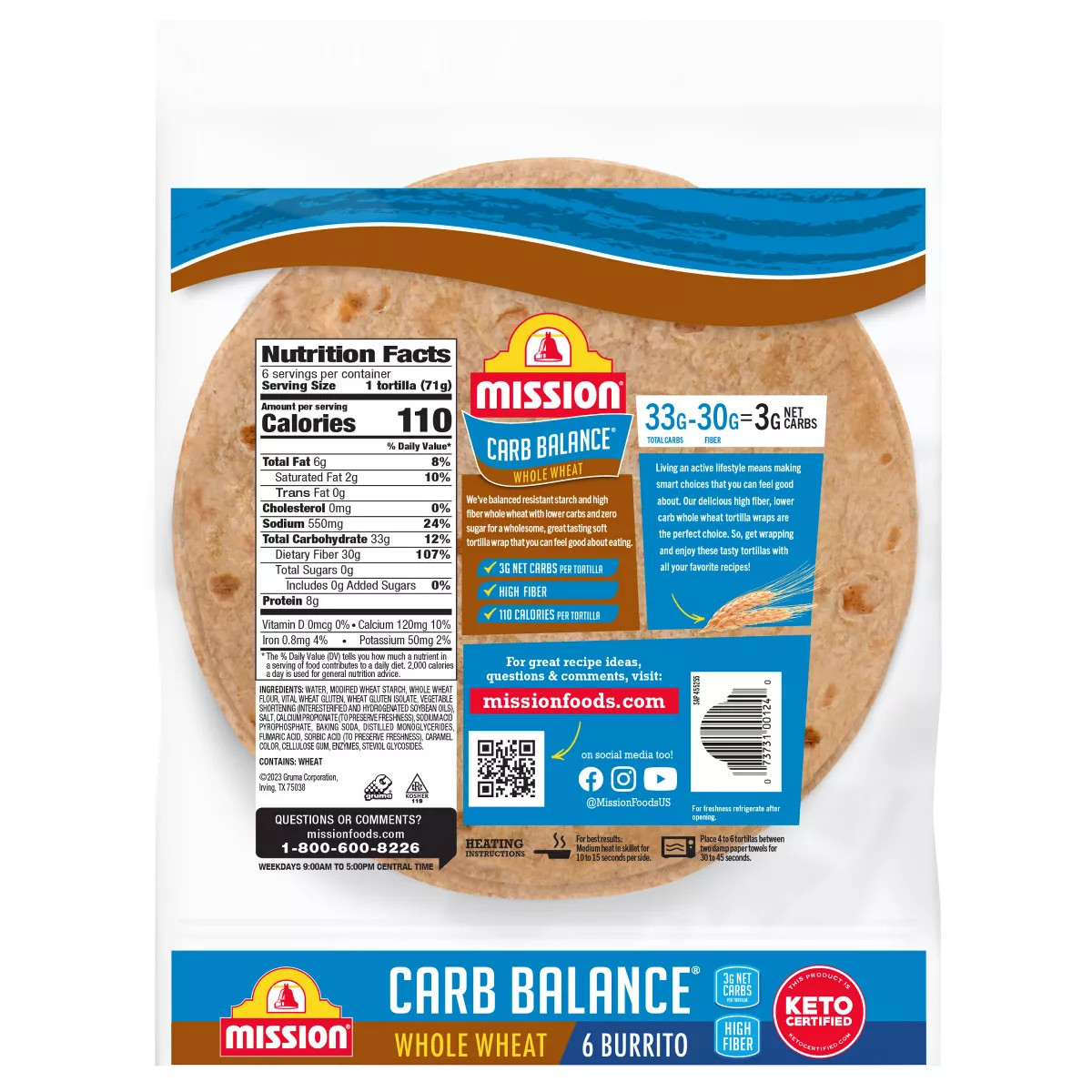Mission Burrito Size Carb Balance Whole Wheat Flour Tortillas - 15oz/6ct | Target