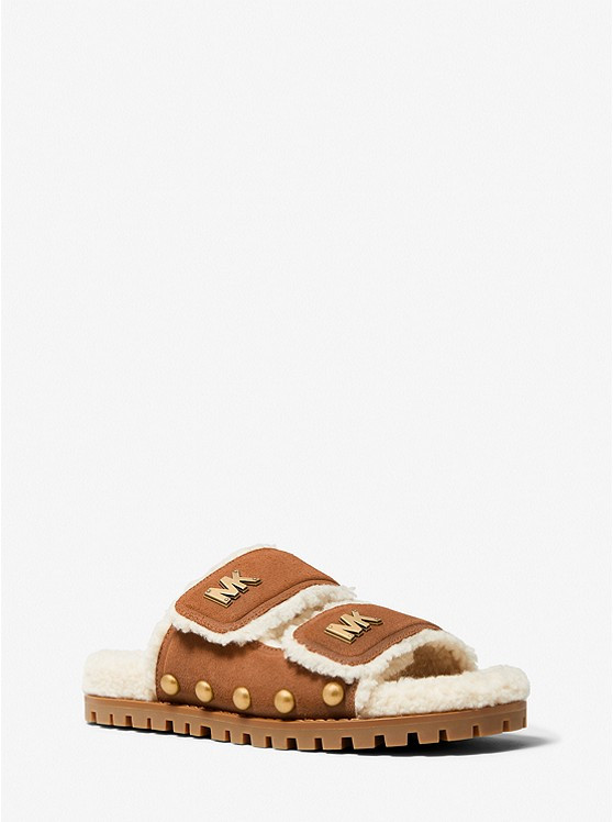Stark Embellished Suede and Faux Shearling Slide Sandal | Michael Kors US