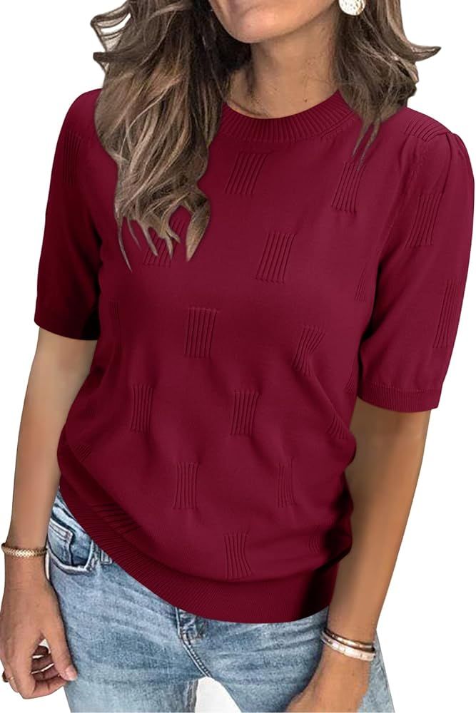 Arach&Cloz Womens Spring Summer Tops 2024 Fashion Short Long Sleeve Sweaters Crew Neck Lightweigh... | Amazon (US)