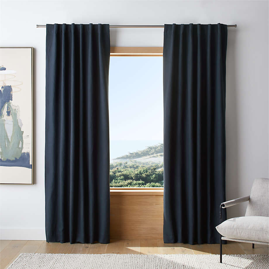 Indigo Blue European Flax -Certified Linen Blackout Window Curtain Panel 52"x96" + Reviews | Crat... | Crate & Barrel