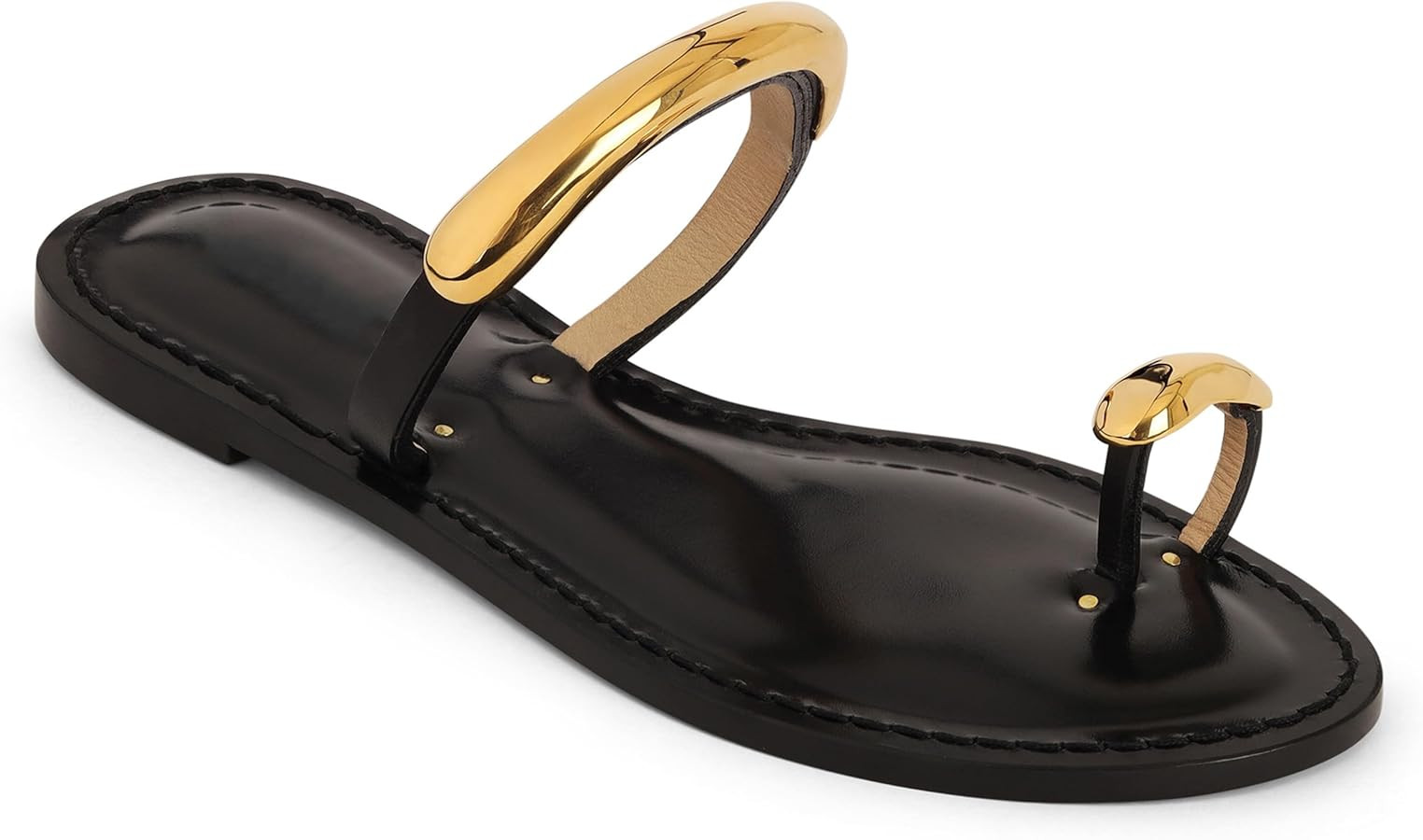 Gold Toe Ring Flat Sandals Slip On Gold One Strap Round Toe Sandals | Amazon (US)