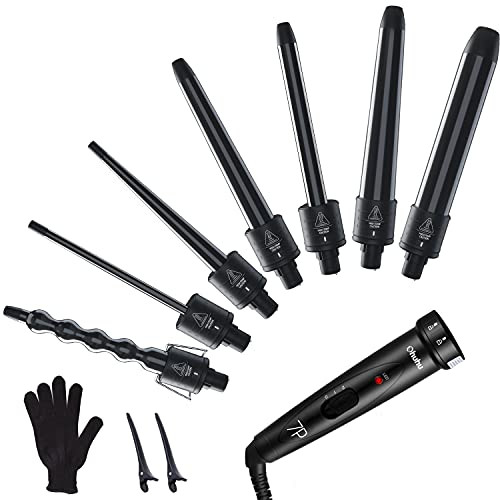 7 in 1 Curling Wand Set: Ohuhu Curling Iron Wand 7Pcs 0.35 to 1.25 Inch Interchangeable Ceramic Barrel Heat Protective Glove 2 Clips Dual Voltage Hair Curler for Girls Women Mother Gift Black | Amazon (US)