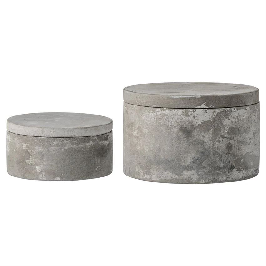 Set of 2 Cement Boxes w/ Lids – BURKE DECOR | Burke Decor