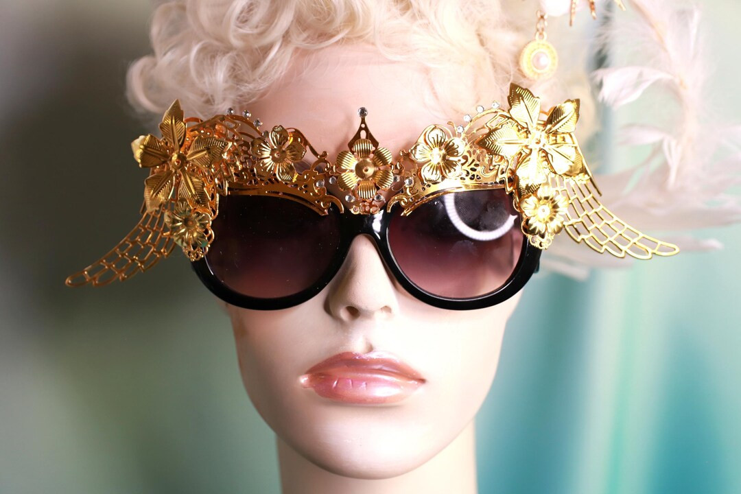 Baroque Gold Filigree Embellished Shades Sunglasses - Etsy | Etsy (US)