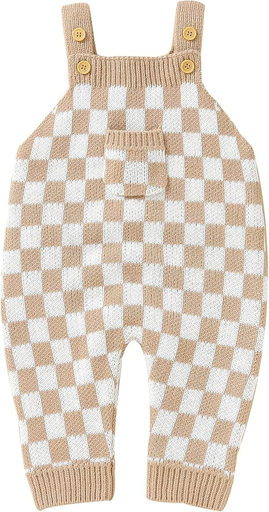 Unisex Baby Girl Boy Knitted Romper Jumpsuit Checkerboard Plaid One Piece Button Down Sweater Pla... | Amazon (US)