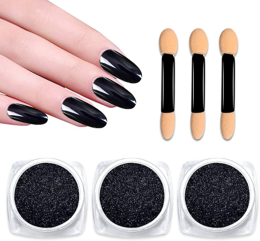 NOVAL Chrome Powder for Nails 3 Boxes Black Chrome Nail Powder Aurora Mica Powder Pigment Set, Pe... | Amazon (US)