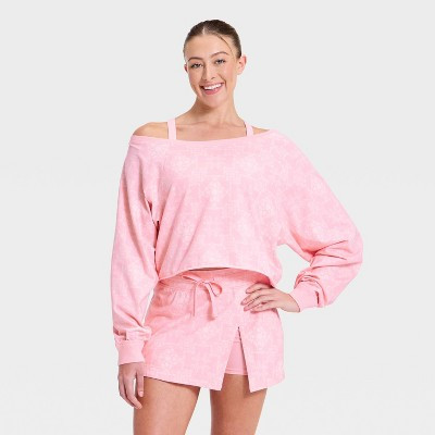 Women's Washed Jersey Off The Shoulder Cropped Long Sleeve Top - JoyLab™ Light Pink Bandana XL | Target
