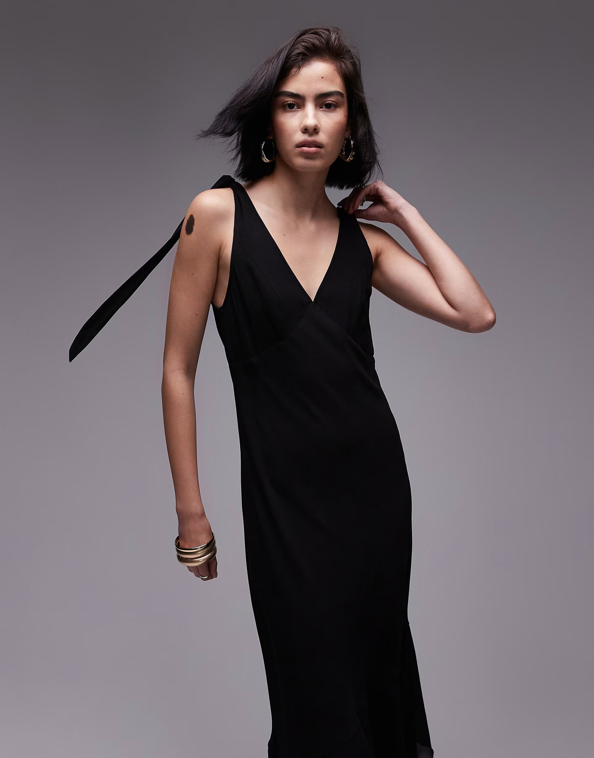 Topshop tie shoulder midi dress in black | ASOS (Global)