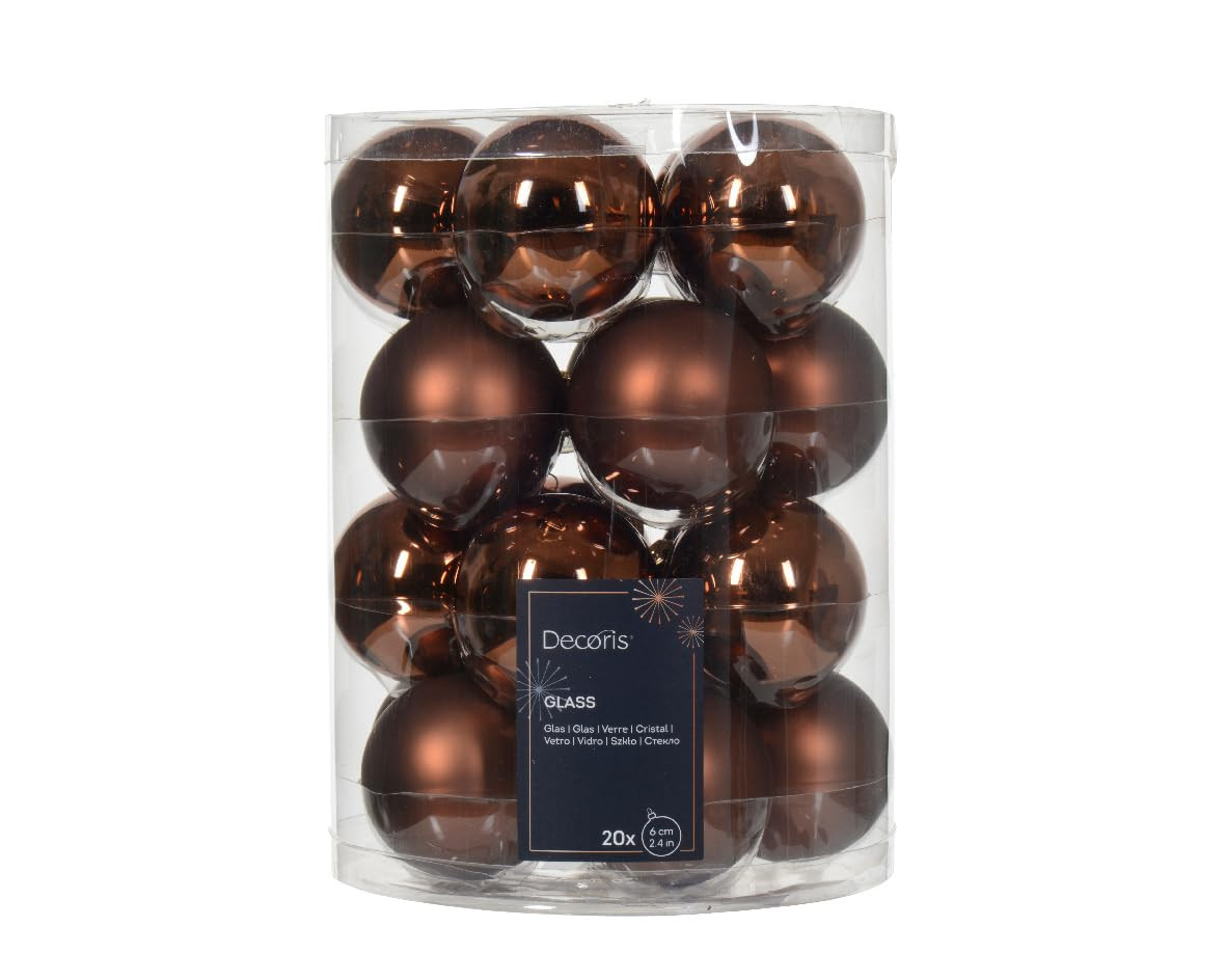Kaemingk Weihnachtskugeln Glas 6cm x 20 Stück Christbaumkugeln Espressobraun lederbraun - Schoko... | Amazon (DE)