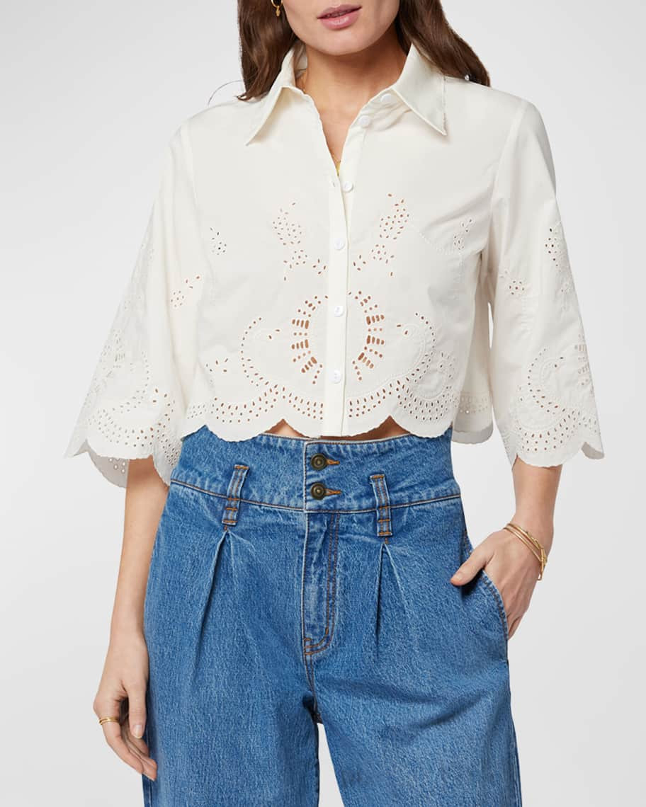 Joie Pheobe Scalloped Cropped Eyelet Blouse | Neiman Marcus