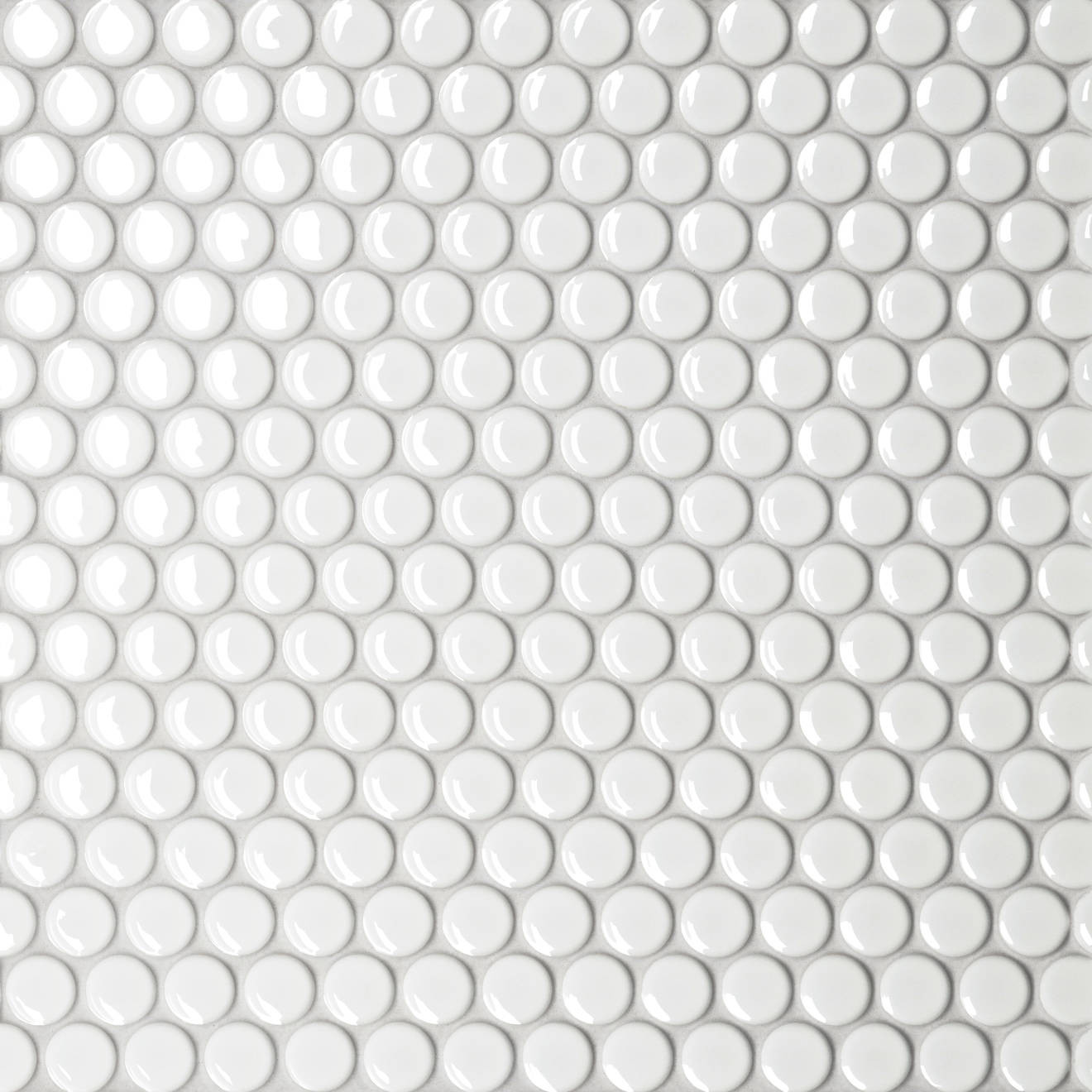 Le Cafe 3/4" x 3/4" Penny Round Glossy Porcelain Mosaic Tile in White | Bedrosians Tile and Stone