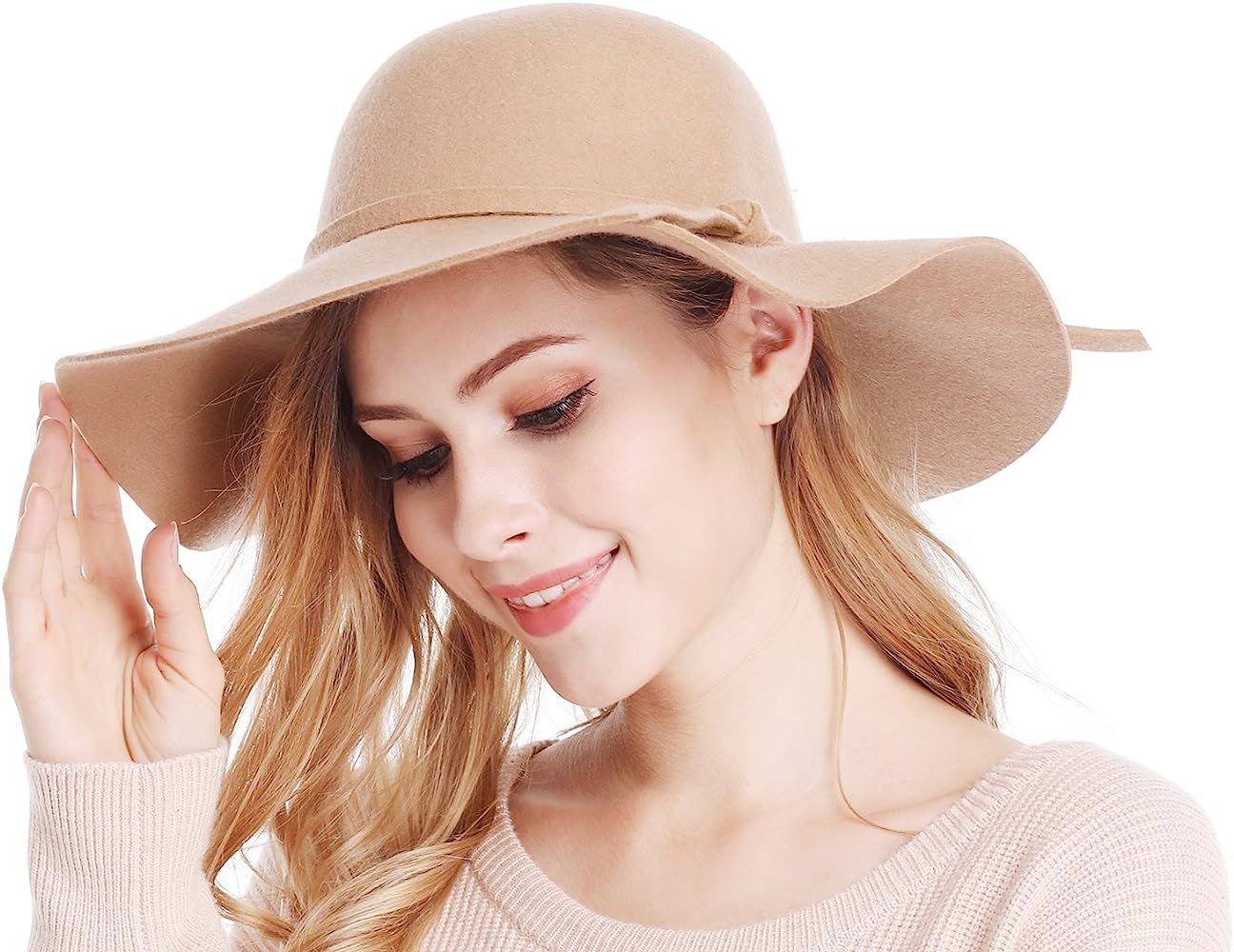 Bienvenu Women's Wide Brim Wool Ribbon Band Floppy Hat | Amazon (US)