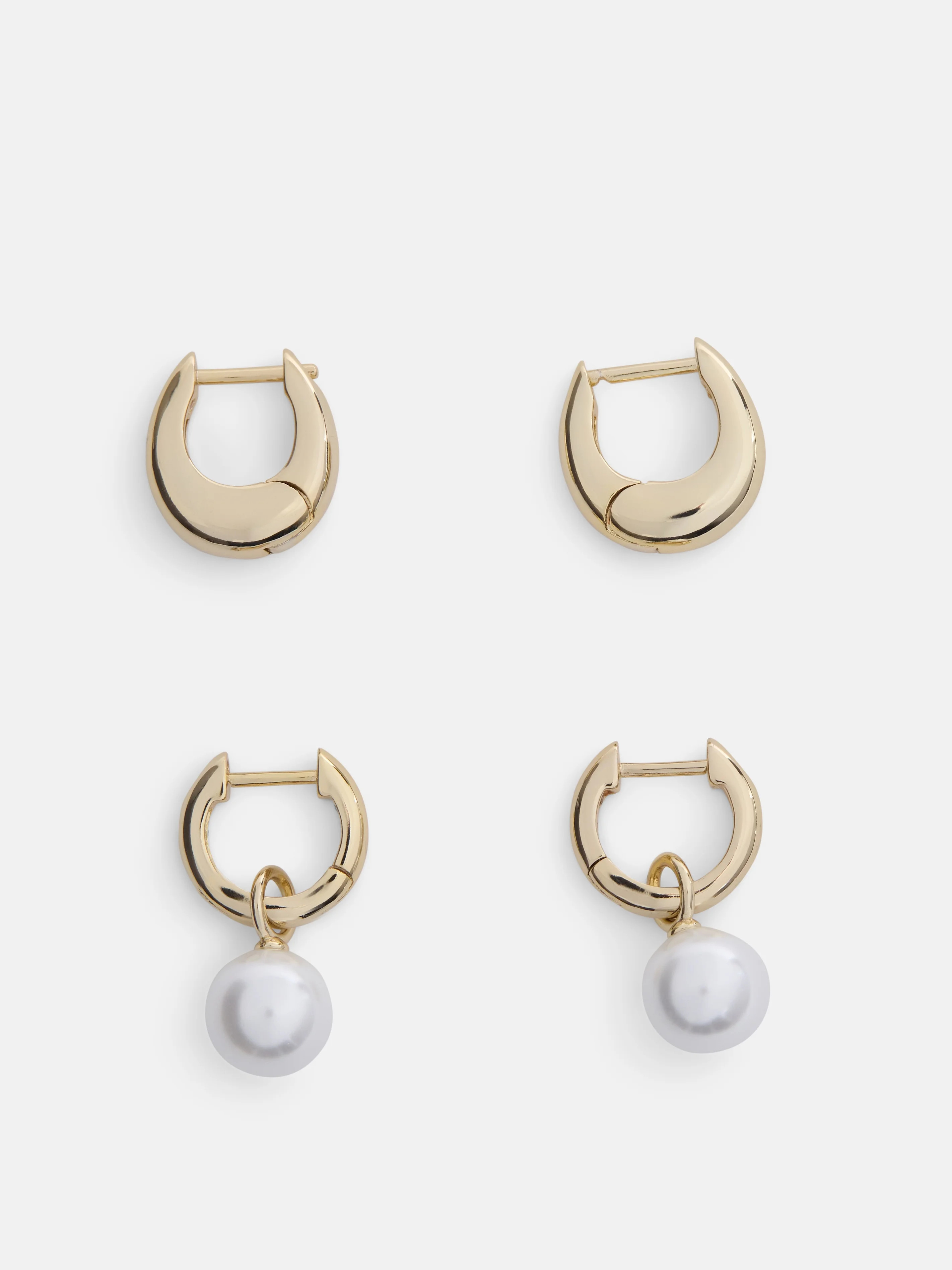 Free Assembly Women's 14K Gold Plated Simulated Pearl and Hoop Earring Set, 2-Pairs | Walmart (US)