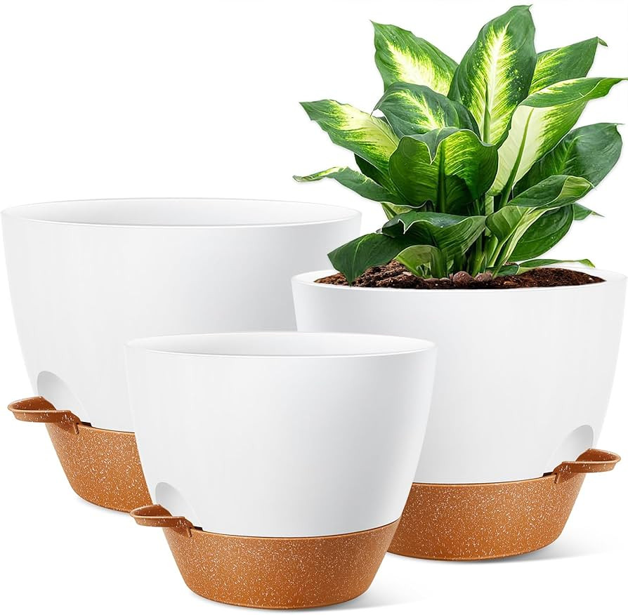 10/9/8 inch Self Watering Plant Pot with Drainage Holes and Saucers 3 Pack, Large Self Watering P... | Amazon (US)