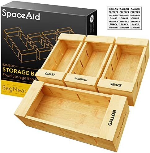 SpaceAid Bag Storage Organizer for Kitchen Drawer, Bamboo Organizer, Compatible with Gallon, Quart,  | Amazon (US)
