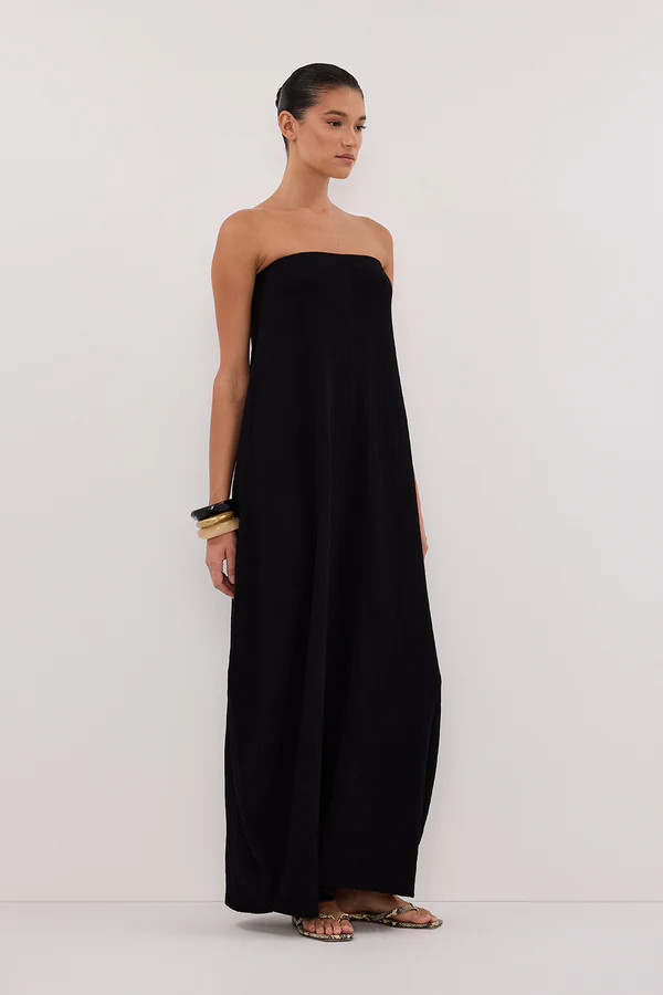 ALIAS BLACK TEXTURED KNIT STRAPLESS MIDI DRESS | DISSH