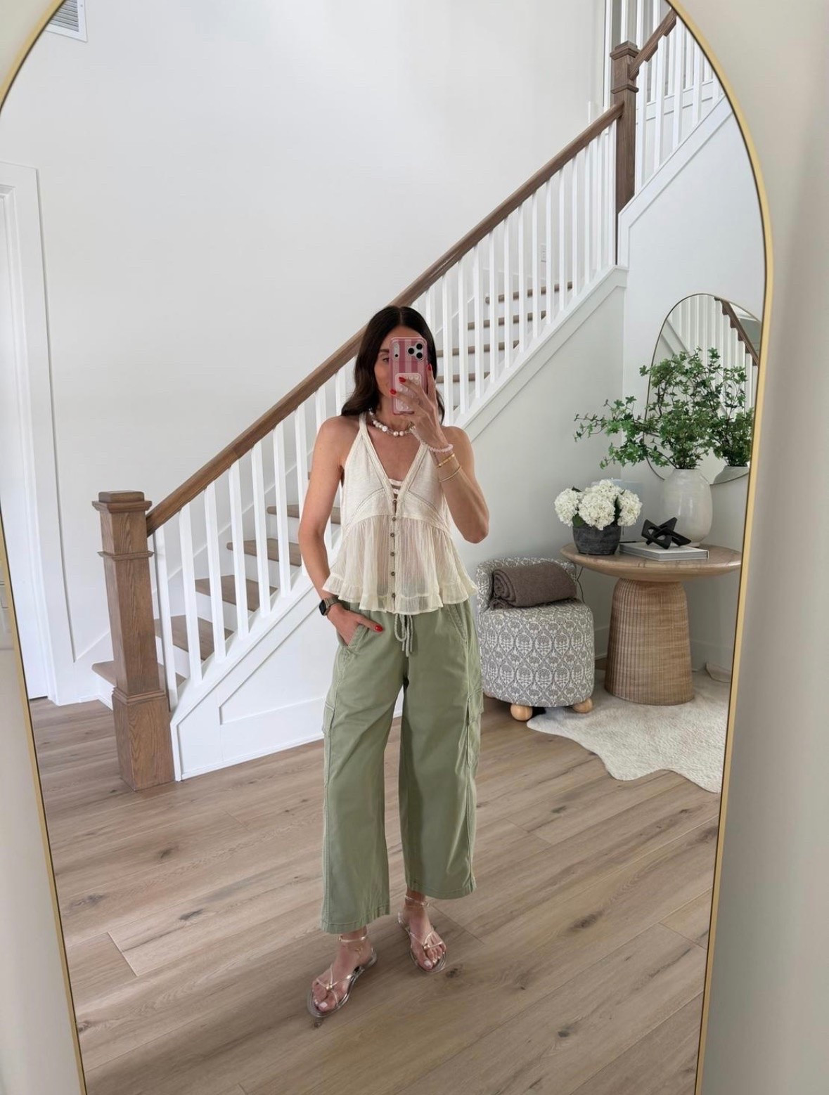 This outfit is such an easy summer combination. The textured white peplum top adds a feminine detail while the relaxed olive wide leg pants keep it comfortable and polished for everyday wear, travel days, or a casual lunch.

summer outfit idea, white peplum top, olive green pants, wide leg pants, casual summer style, elevated basics, vacation outfit, neutral outfit ideas, effortless style, warm weather fashion, annabrstyle

#LTKootd #LTKdayinmylife #LTKTravel
