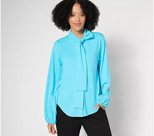 by Stacy London Jersey Knit Bow Blouse | QVC
