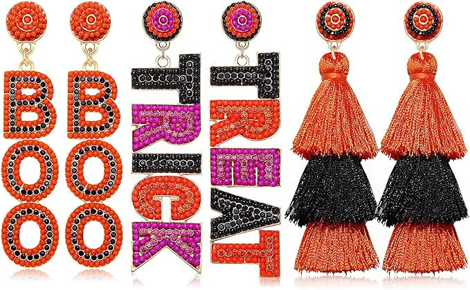 Halloween Earrings Set for Women Beaded Boo Ghost Pumpkin Earrings Cute Candy Corn Drop Dangle Ea... | Amazon (US)