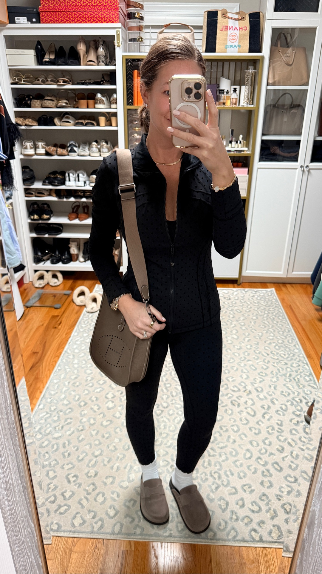 Size 4 leggings, Size 6 Jacket 
Slides are Amazon linked on my linktree Shop Tab!

#LTKmorningroutine #LTKdayinmylife #LTKActive