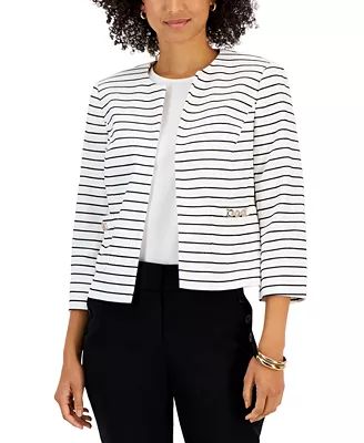 Women's Collarless Striped Open-Front Jacket | Macys (US)