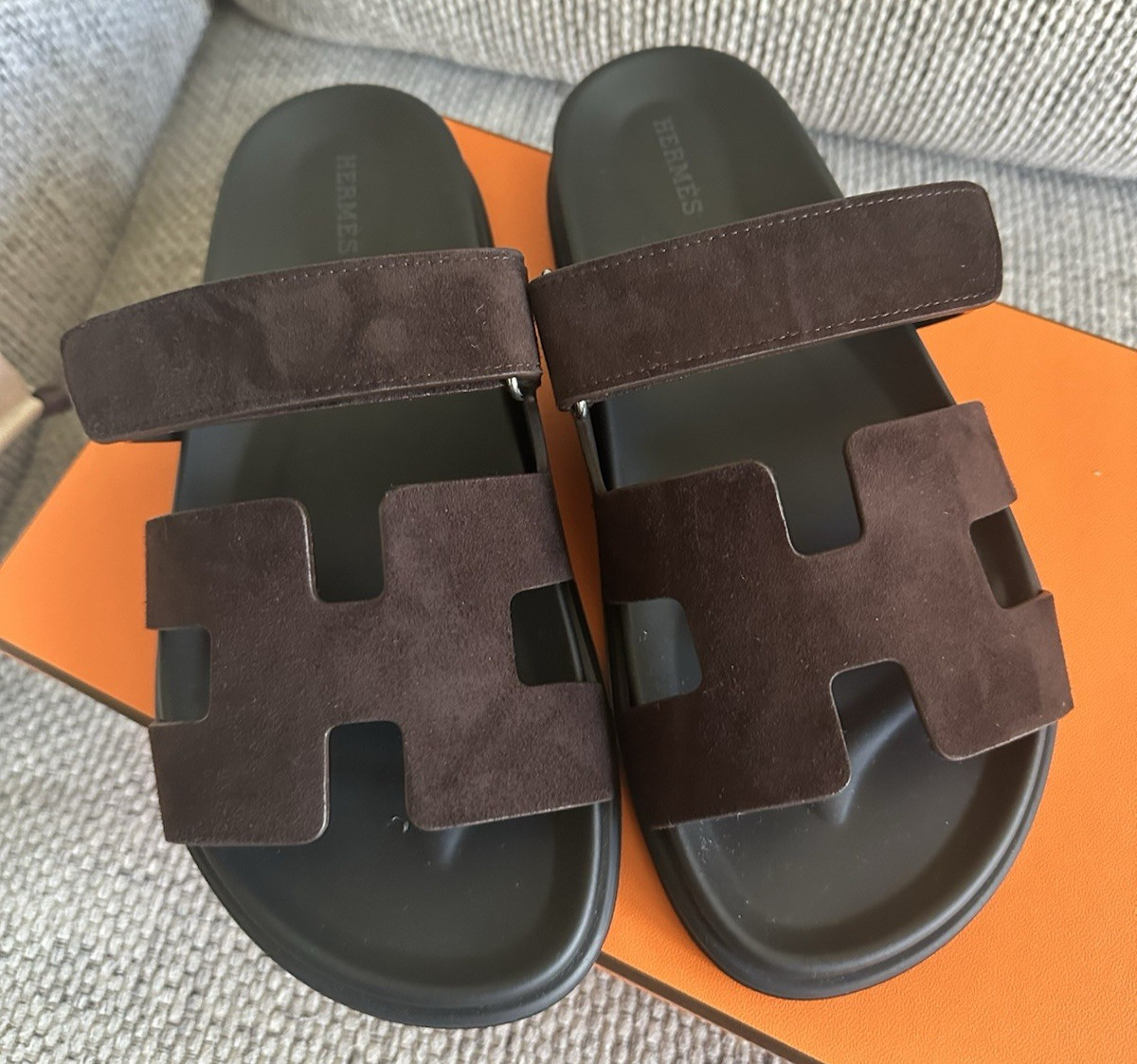 Size 37EU NIB HERMÈS Marron Ébène Suede Women’s Chypre Sandals | eBay US